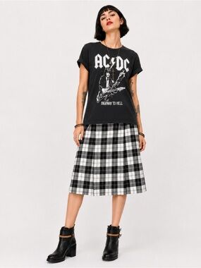 Weill Classic Black & Cream Plaid Midi Skirt